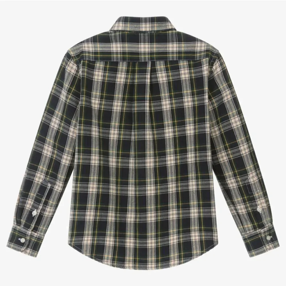 Ralph Lauren Baby Blue & Green  Cotton Plaid Brushed Oxford Shirt Size 9M